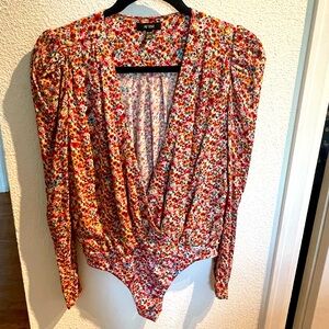 AFRM long sleeve floral body suit v-neck